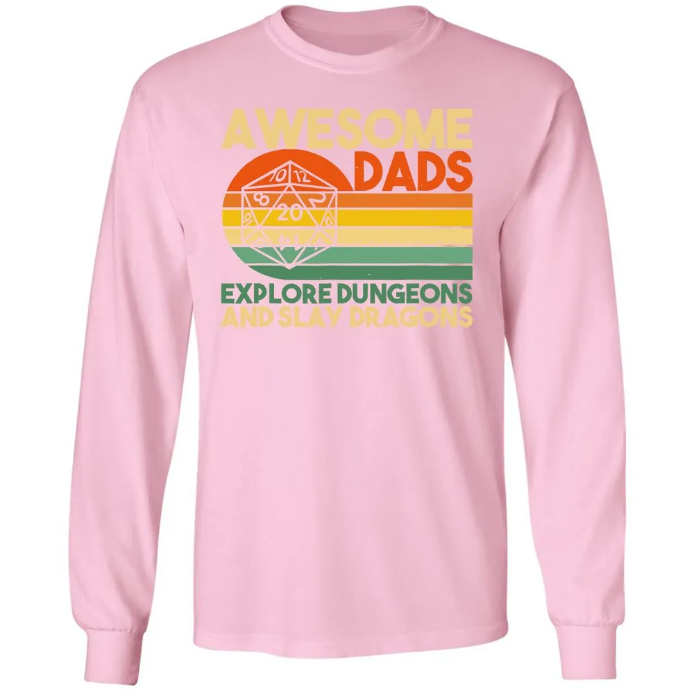 Awesome Dad Explore Dungeons Slay Dragons Long Sleeve T-Shirt - Light Pink - 3