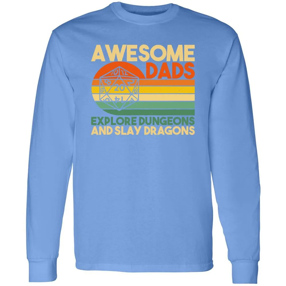 Awesome Dad Explore Dungeons Slay Dragons Long Sleeve T-Shirt - Carolina Blue - 12