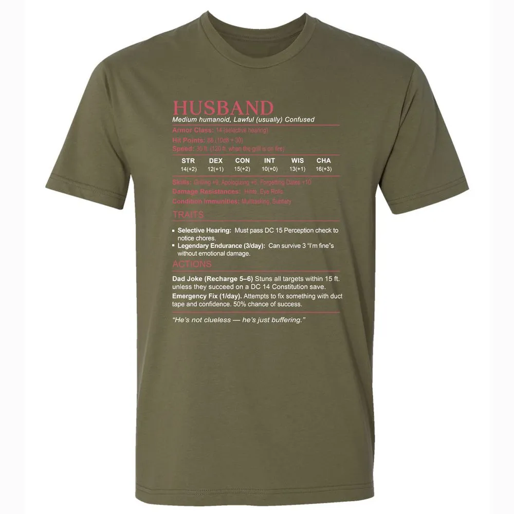 Husband Stats Premium Unisex T-Shirt - Military Green - 5