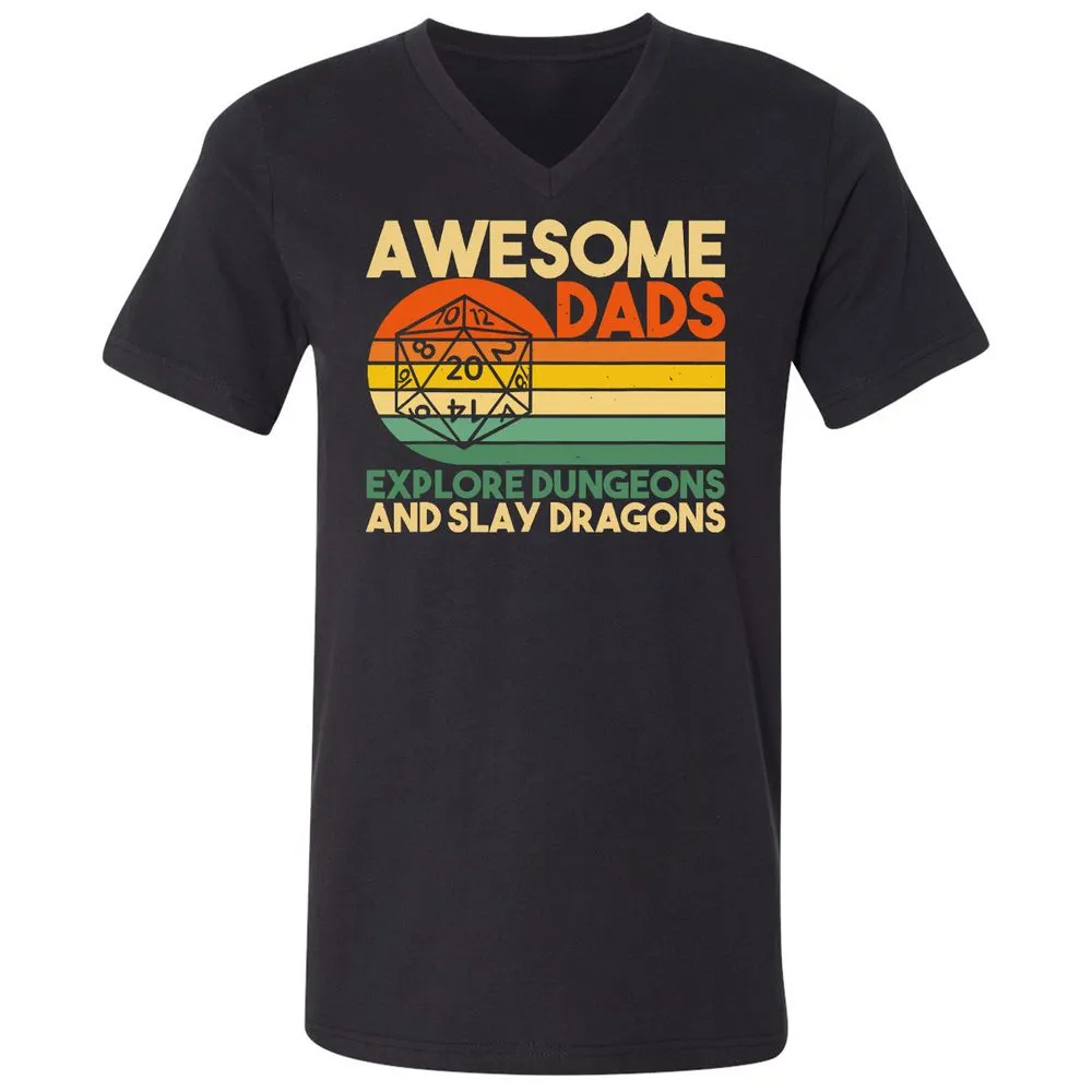 Awesome Dad Explore Dungeons Slay Dragons Unisex V-Neck T-Shirt - Black - 1