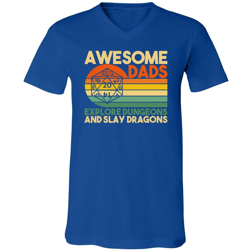 Awesome Dad Explore Dungeons Slay Dragons Unisex V-Neck T-Shirt - True Royal - 4