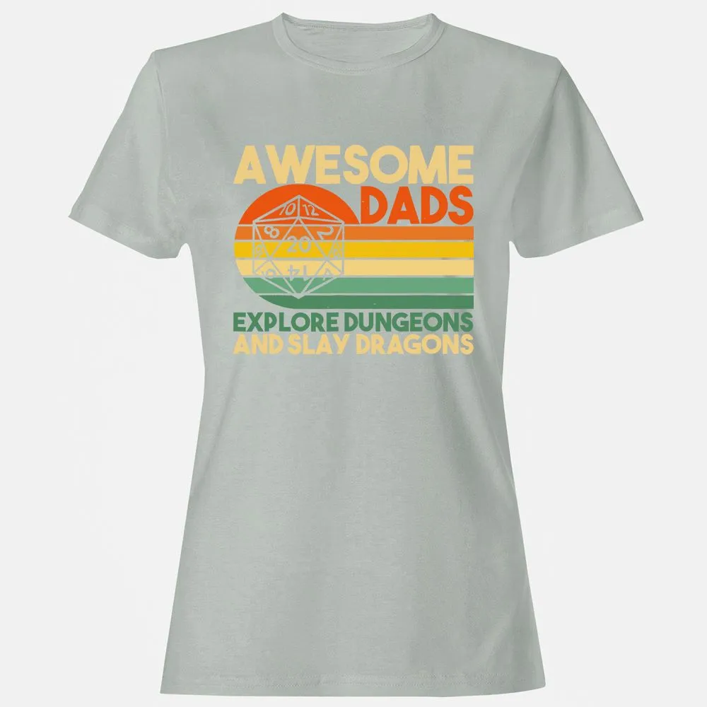 Awesome Dad Explore Dungeons Slay Dragons Women's T-Shirt - Ash - 2