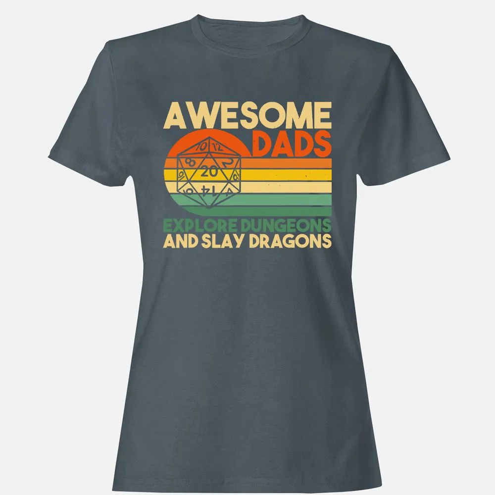 Awesome Dad Explore Dungeons Slay Dragons Women's T-Shirt - Charcoal - 3
