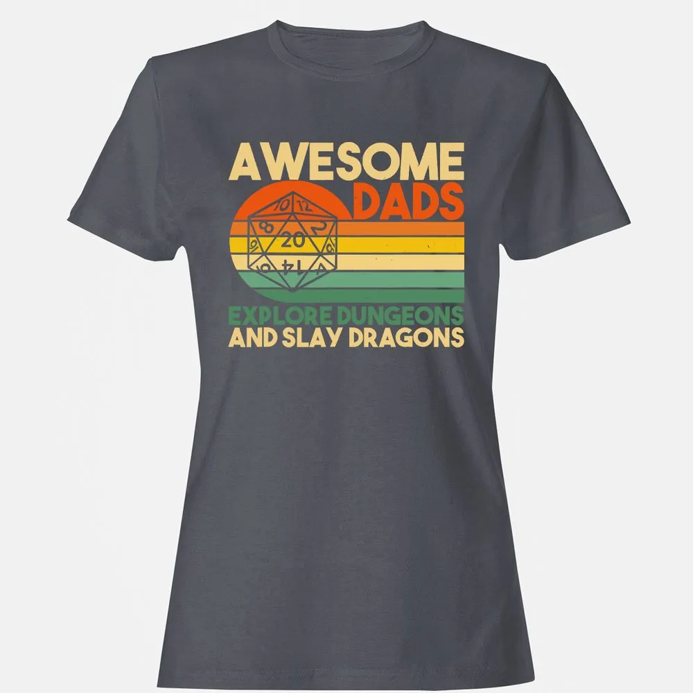 Awesome Dad Explore Dungeons Slay Dragons Women's T-Shirt - Dark Heather - 5