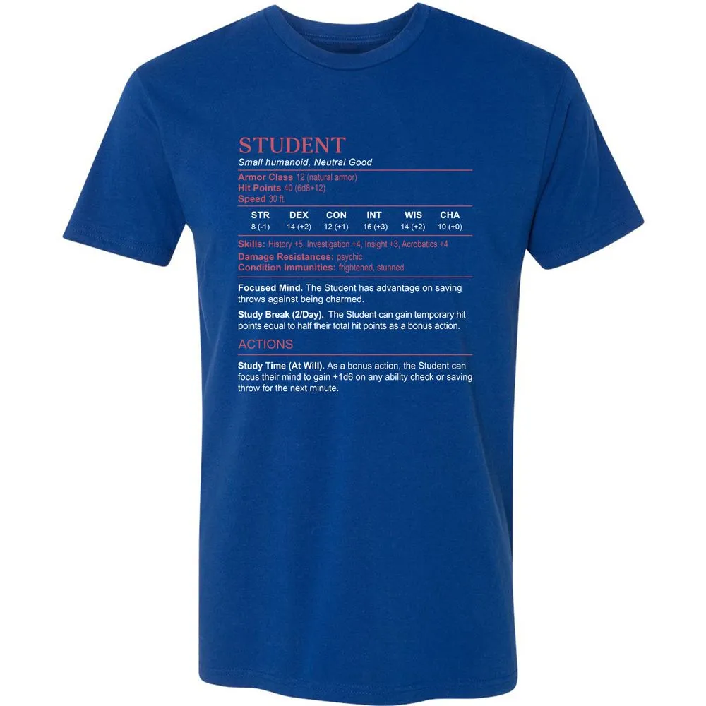 Student Stats Premium Unisex T-Shirt - Royal - 10