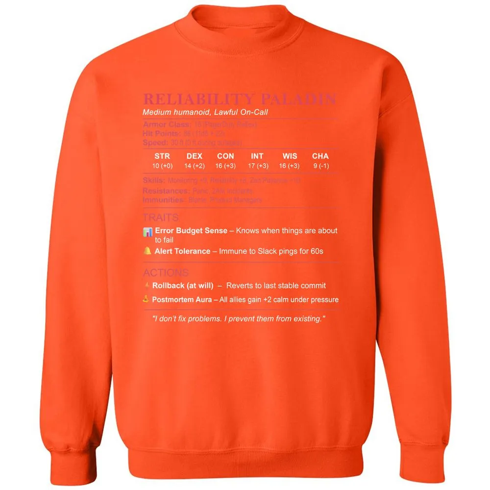 SRE Stats (Reliability Paladin) Classic Unisex Sweatshirt - Orange - 10