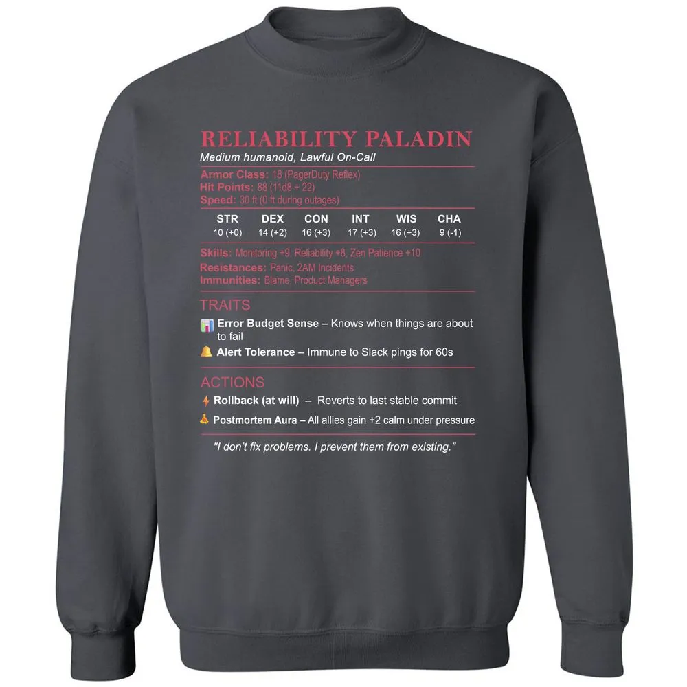 SRE Stats (Reliability Paladin) Classic Unisex Sweatshirt - Charcoal - 7