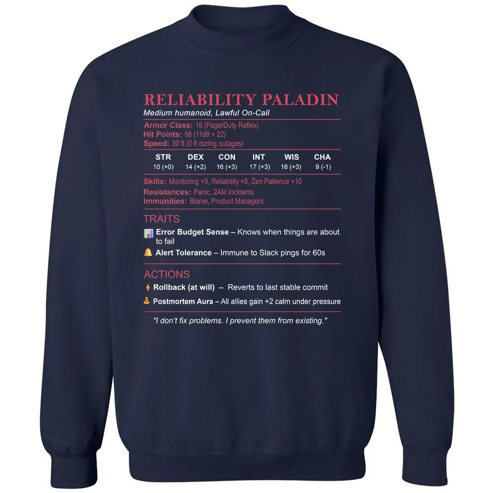 SRE Stats (Reliability Paladin) Classic Unisex Sweatshirt - Navy - 2