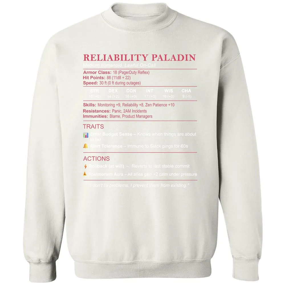SRE Stats (Reliability Paladin) Classic Unisex Sweatshirt - White - 12
