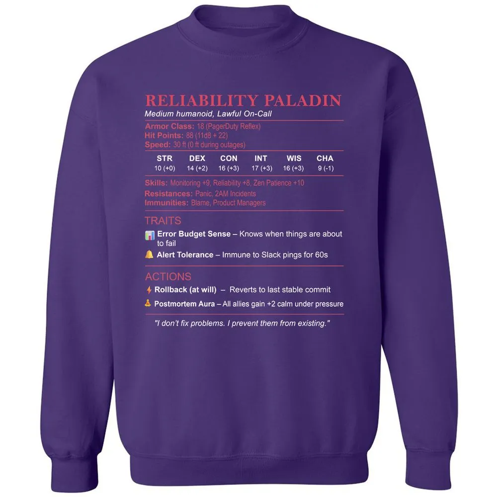 SRE Stats (Reliability Paladin) Classic Unisex Sweatshirt - Purple - 6