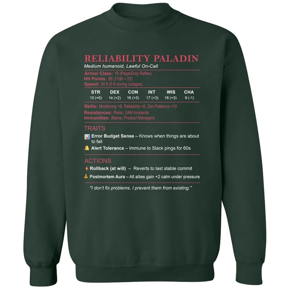 SRE Stats (Reliability Paladin) Classic Unisex Sweatshirt - Forest Green - 4