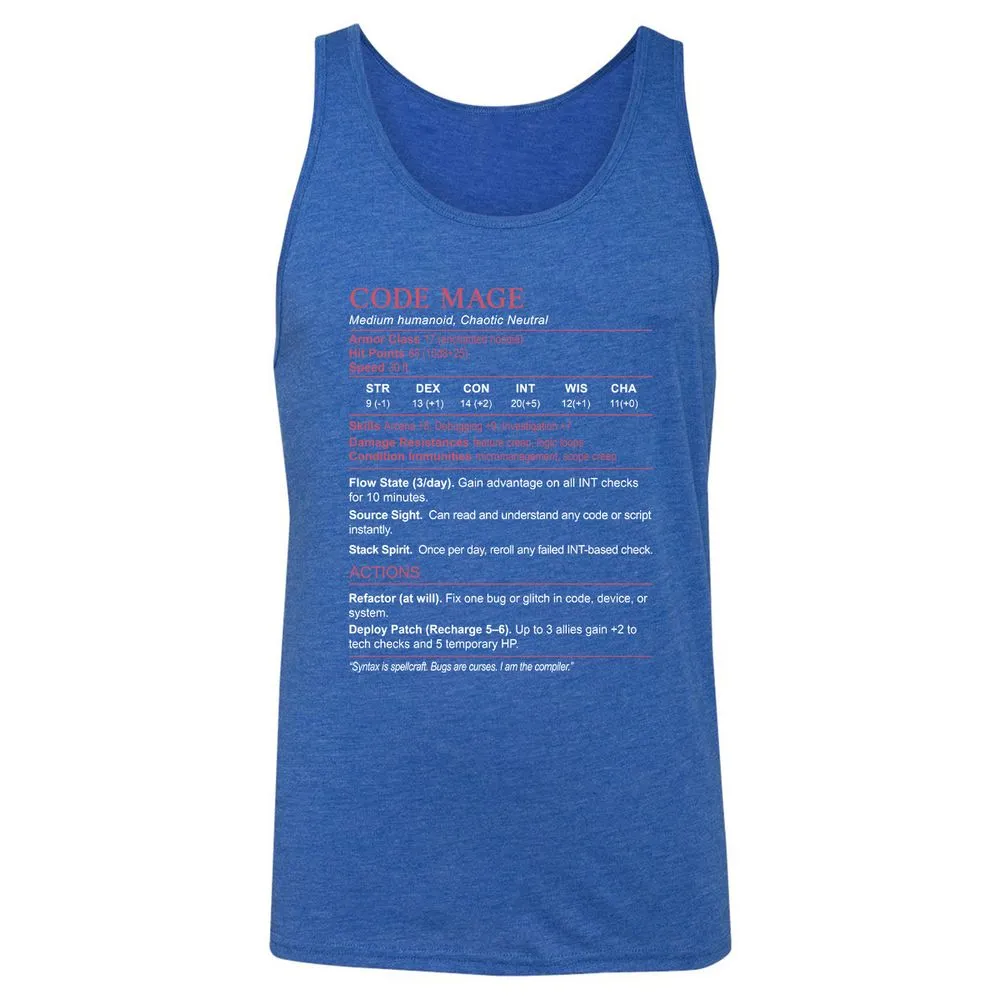 Code Mage Stats Unisex Jersey Tank - True Royal Triblend - 12