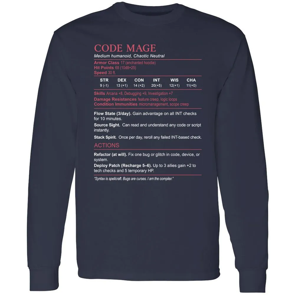 Code Mage Stats Long Sleeve T-Shirt - Navy - 2