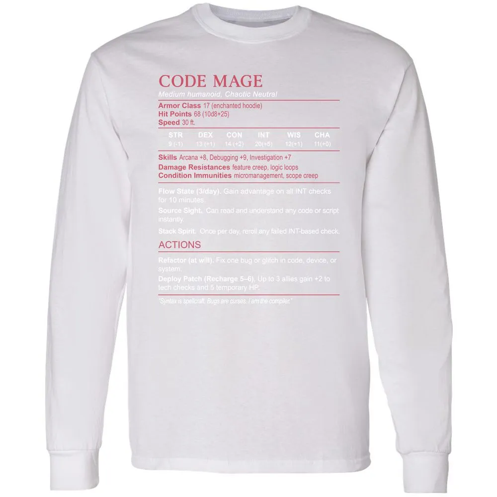 Code Mage Stats Long Sleeve T-Shirt - White - 5