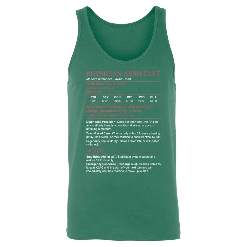 PHYSICIAN ASSISTANT Stats Unisex Jersey Tank - Kelly - 9