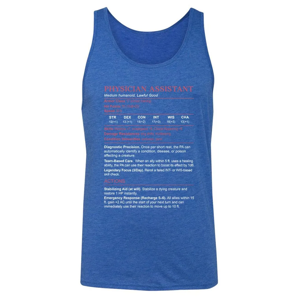 PHYSICIAN ASSISTANT Stats Unisex Jersey Tank - True Royal Triblend - 12