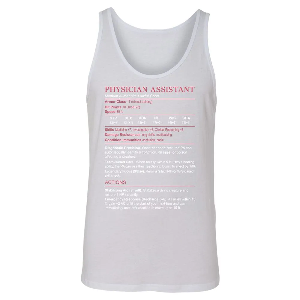 PHYSICIAN ASSISTANT Stats Unisex Jersey Tank - White - 14