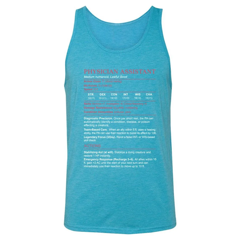 PHYSICIAN ASSISTANT Stats Unisex Jersey Tank - Aqua Triblend - 3