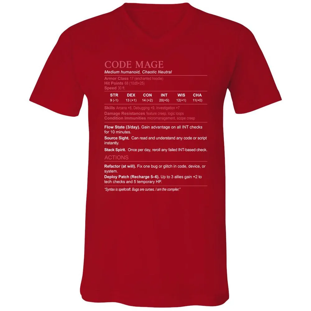 Code Mage Stats Unisex V-Neck T-Shirt - Red - 3