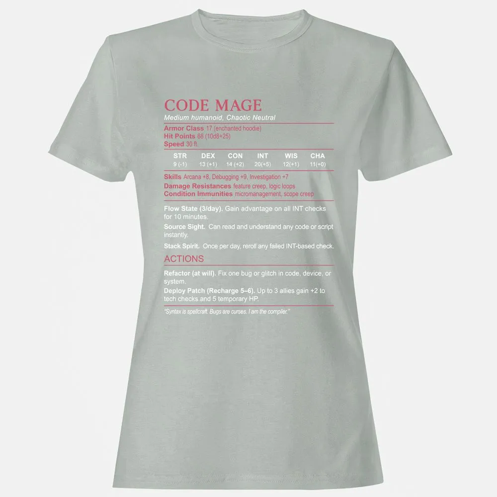 Code Mage Stats Women's T-Shirt - Ash - 2