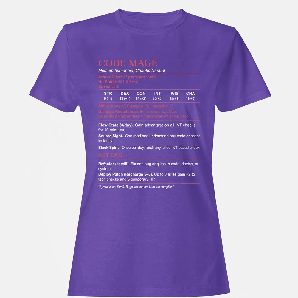 Code Mage Stats Women's T-Shirt - Purple - 12