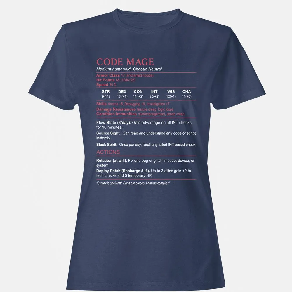 Code Mage Stats Women's T-Shirt - Navy - 10