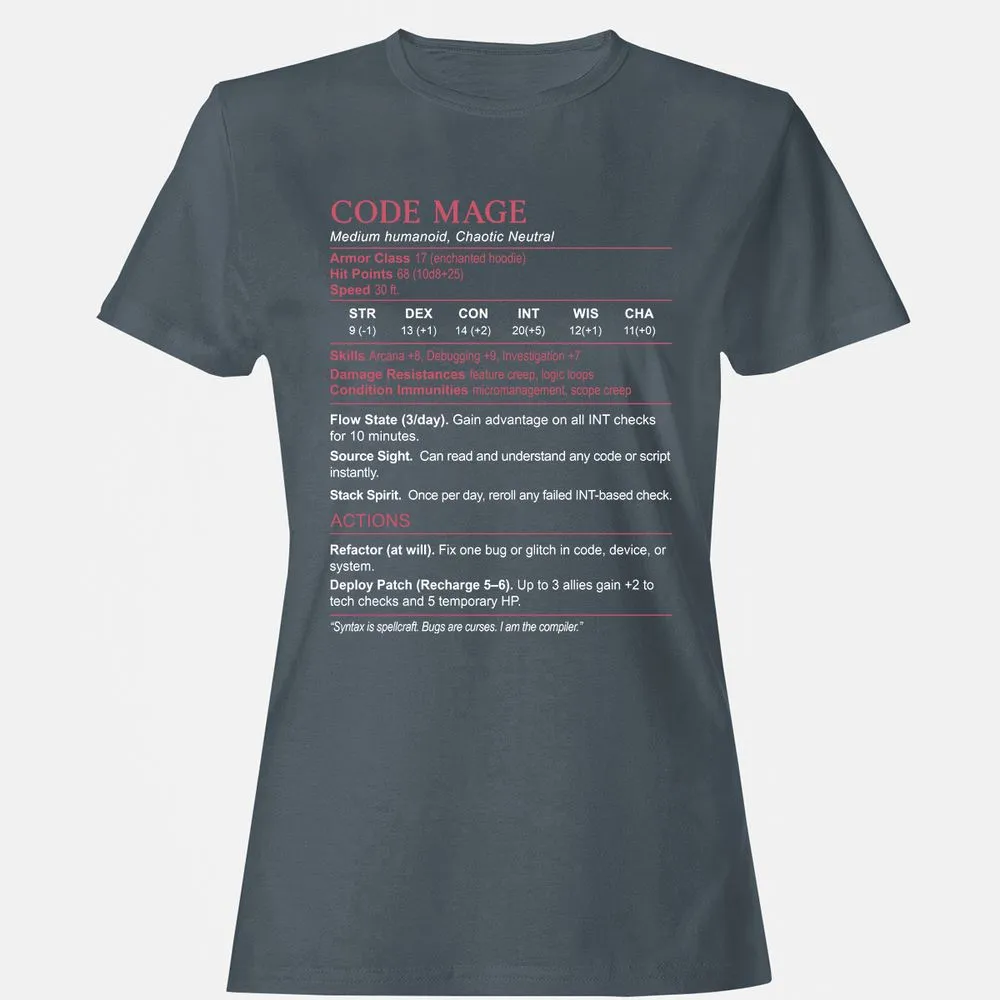 Code Mage Stats Women's T-Shirt - Charcoal - 3