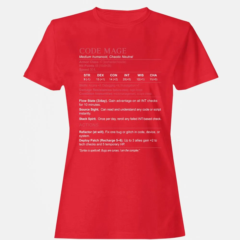 Code Mage Stats Women's T-Shirt - Red - 13