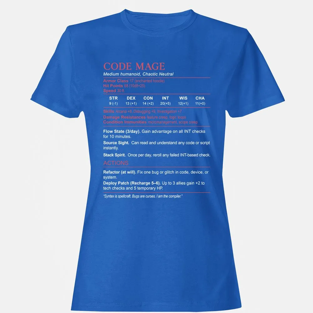Code Mage Stats Women's T-Shirt - Royal - 14