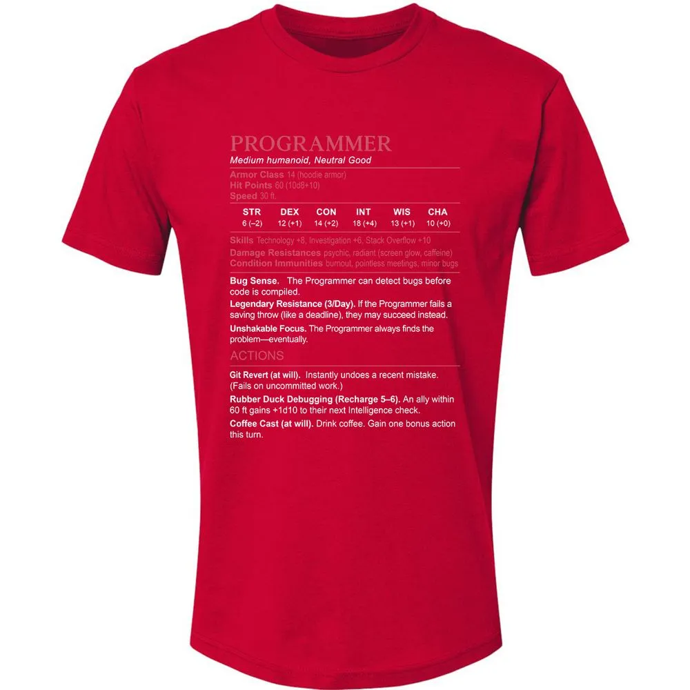 Programmer Stats Premium Unisex T-Shirt - Red - 6
