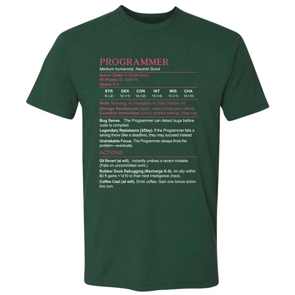 Programmer Stats Premium Unisex T-Shirt - Forest Green - 13