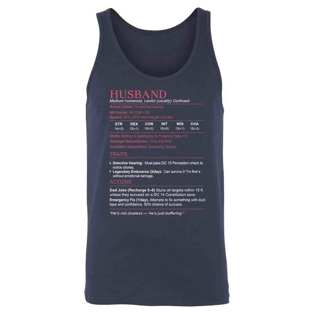 Husband Stats Unisex Jersey Tank - Navy - 2