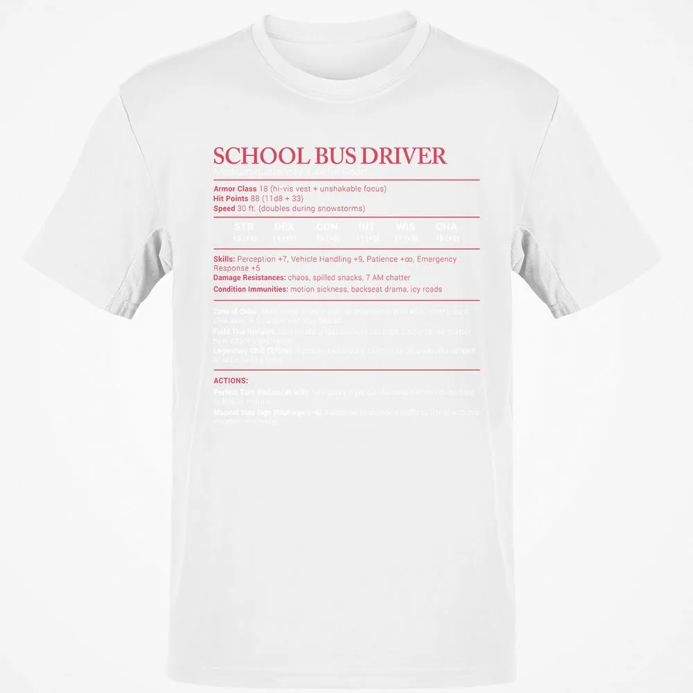 School Bus Driver Stats Classic Unisex T-Shirt - White - 12