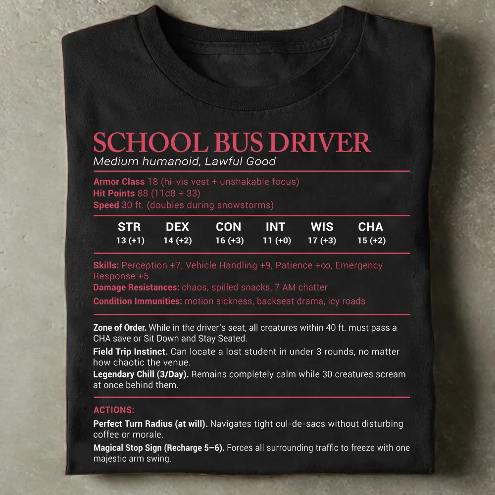School Bus Driver Stats Classic Unisex T-Shirt - 1