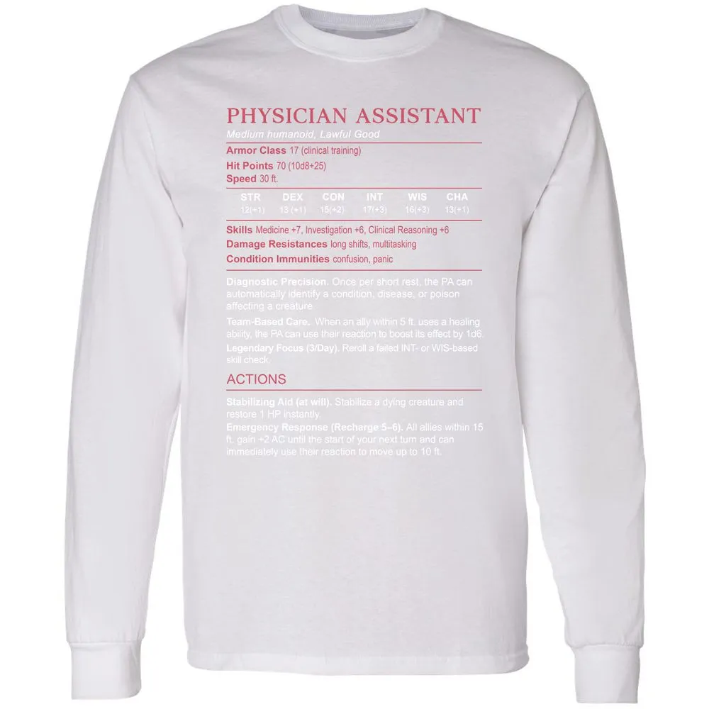 PHYSICIAN ASSISTANT Stats Long Sleeve T-Shirt - White - 5