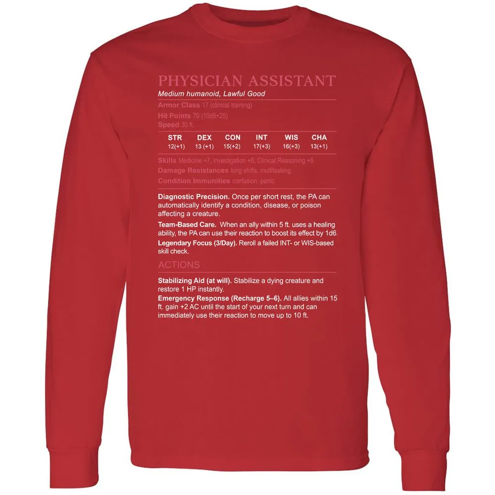 PHYSICIAN ASSISTANT Stats Long Sleeve T-Shirt - Red - 14