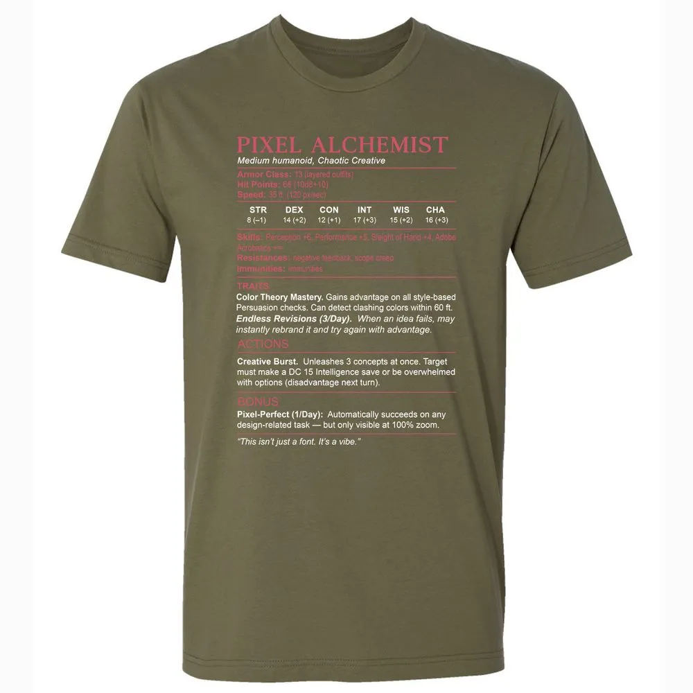 Designer Stats (Pixel Alchemist) Premium Unisex T-Shirt - Military Green - 5