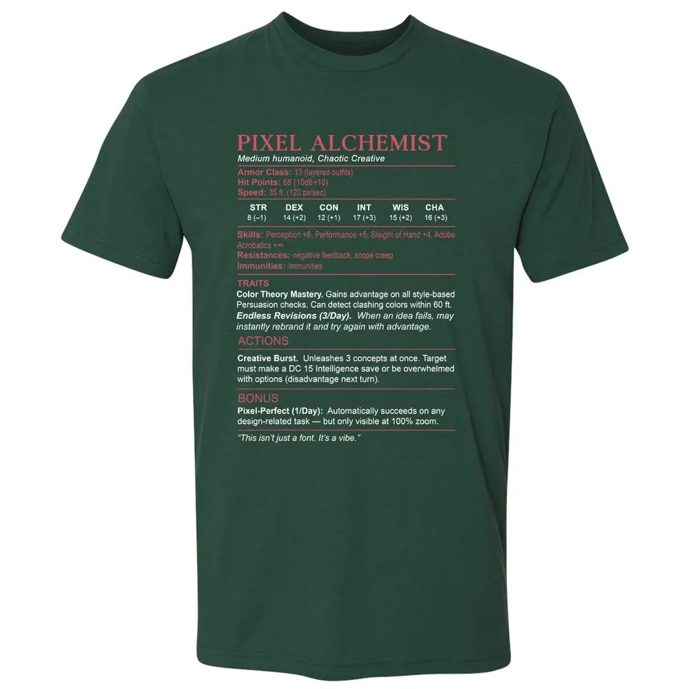 Designer Stats (Pixel Alchemist) Premium Unisex T-Shirt - Forest Green - 13