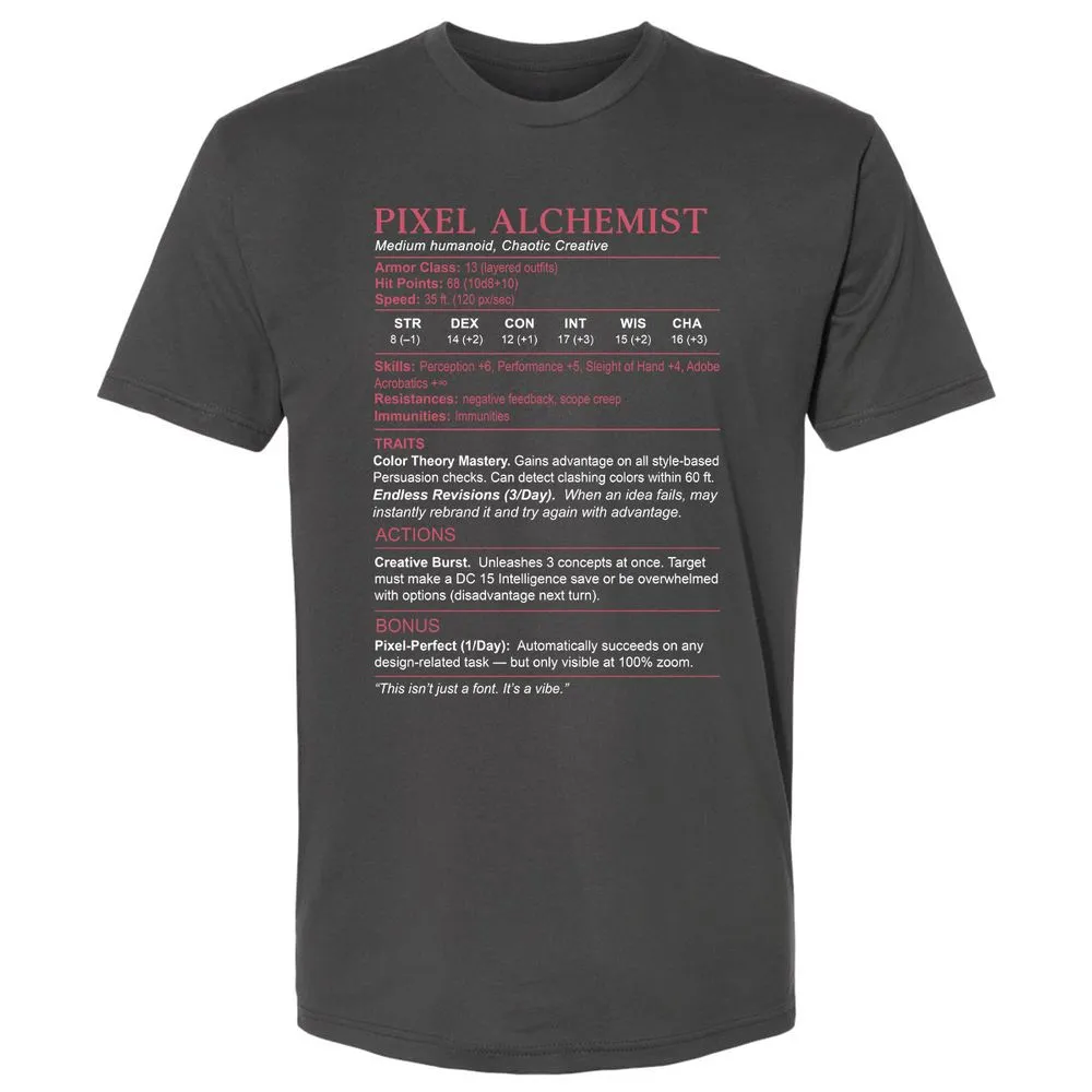Designer Stats (Pixel Alchemist) Premium Unisex T-Shirt - Heavy Metal - 8