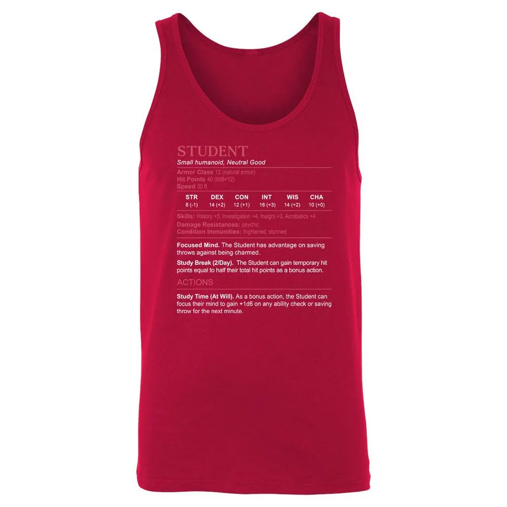 Student Stats Unisex Jersey Tank - Red - 11