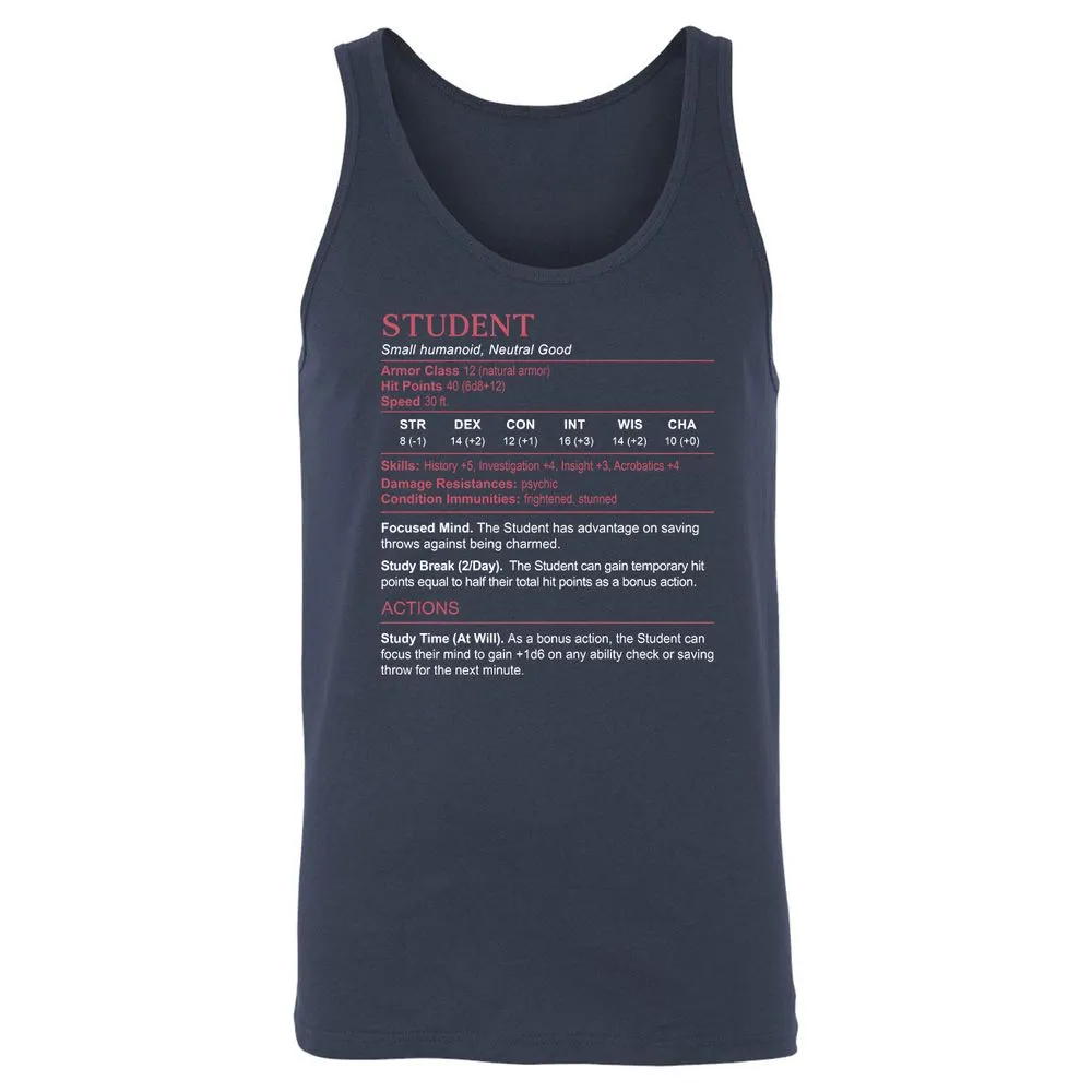Student Stats Unisex Jersey Tank - Navy - 2