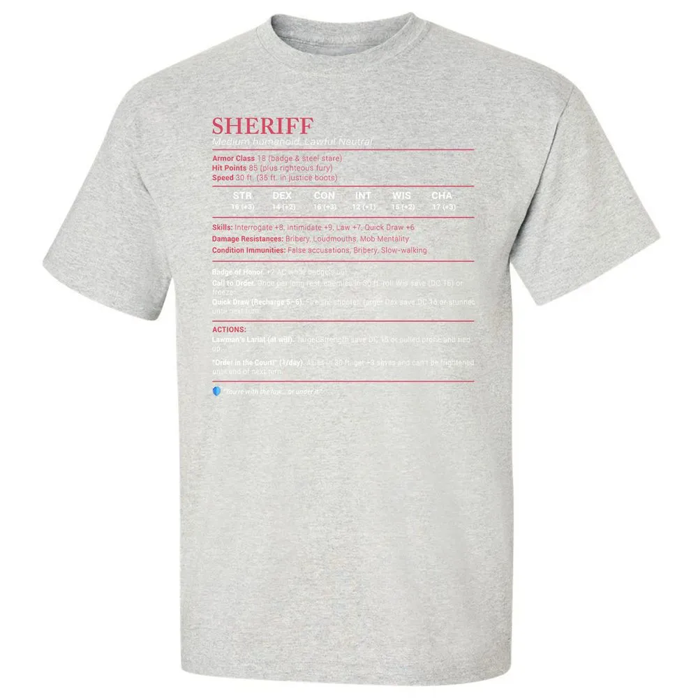 Sheriff Stats Classic Unisex T-Shirt - Ash - 2
