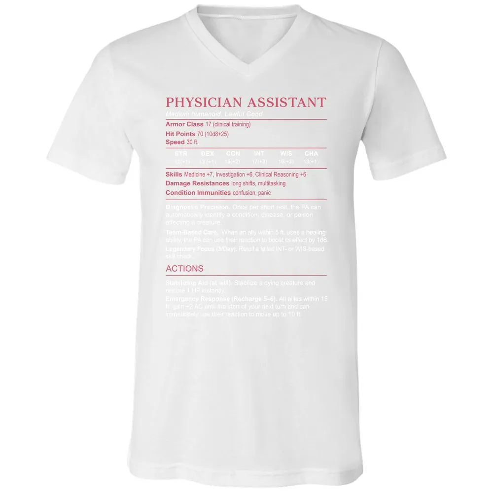PHYSICIAN ASSISTANT Stats Unisex V-Neck T-Shirt - White - 5