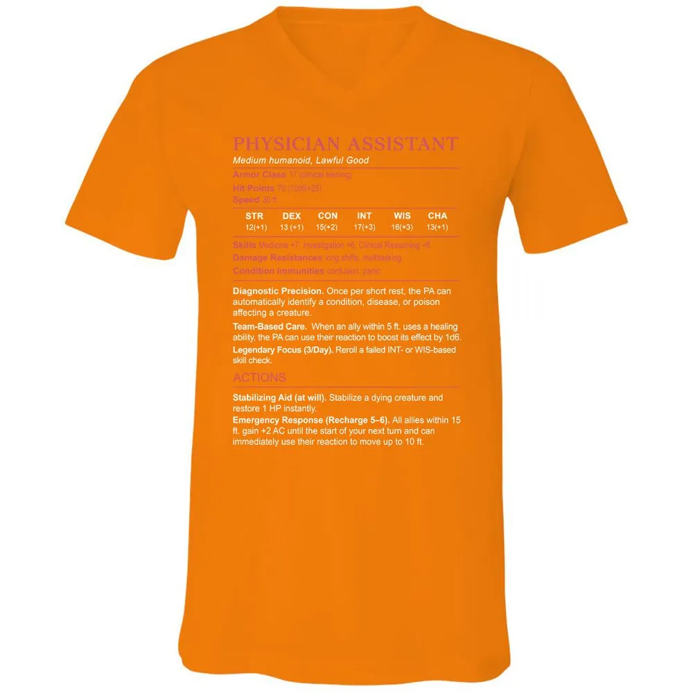 PHYSICIAN ASSISTANT Stats Unisex V-Neck T-Shirt - Orange - 11