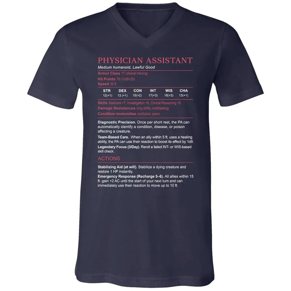PHYSICIAN ASSISTANT Stats Unisex V-Neck T-Shirt - Navy - 2
