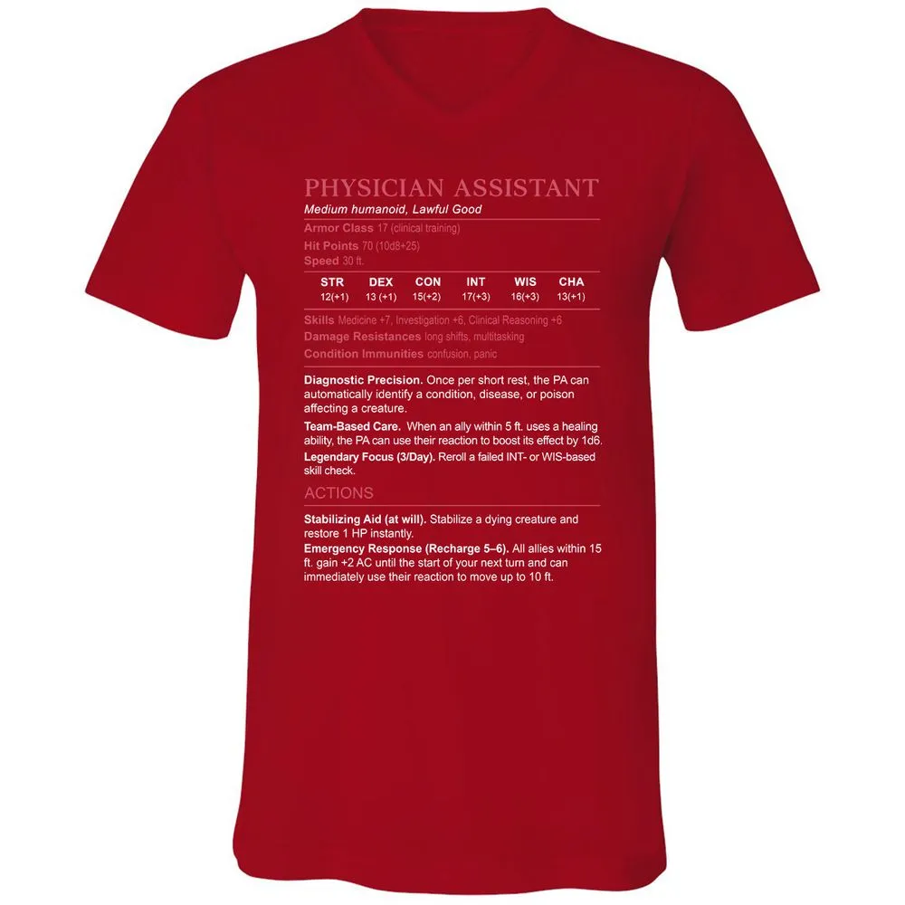 PHYSICIAN ASSISTANT Stats Unisex V-Neck T-Shirt - Red - 3