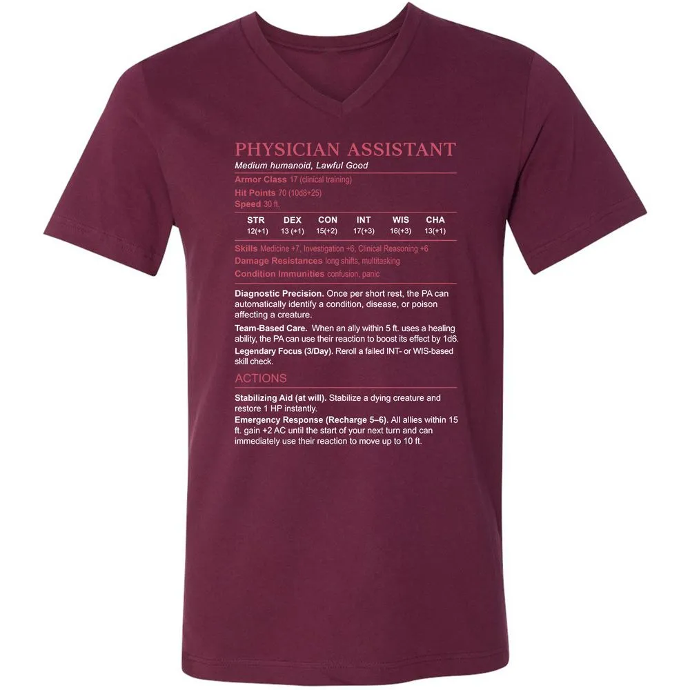 PHYSICIAN ASSISTANT Stats Unisex V-Neck T-Shirt - Maroon - 6