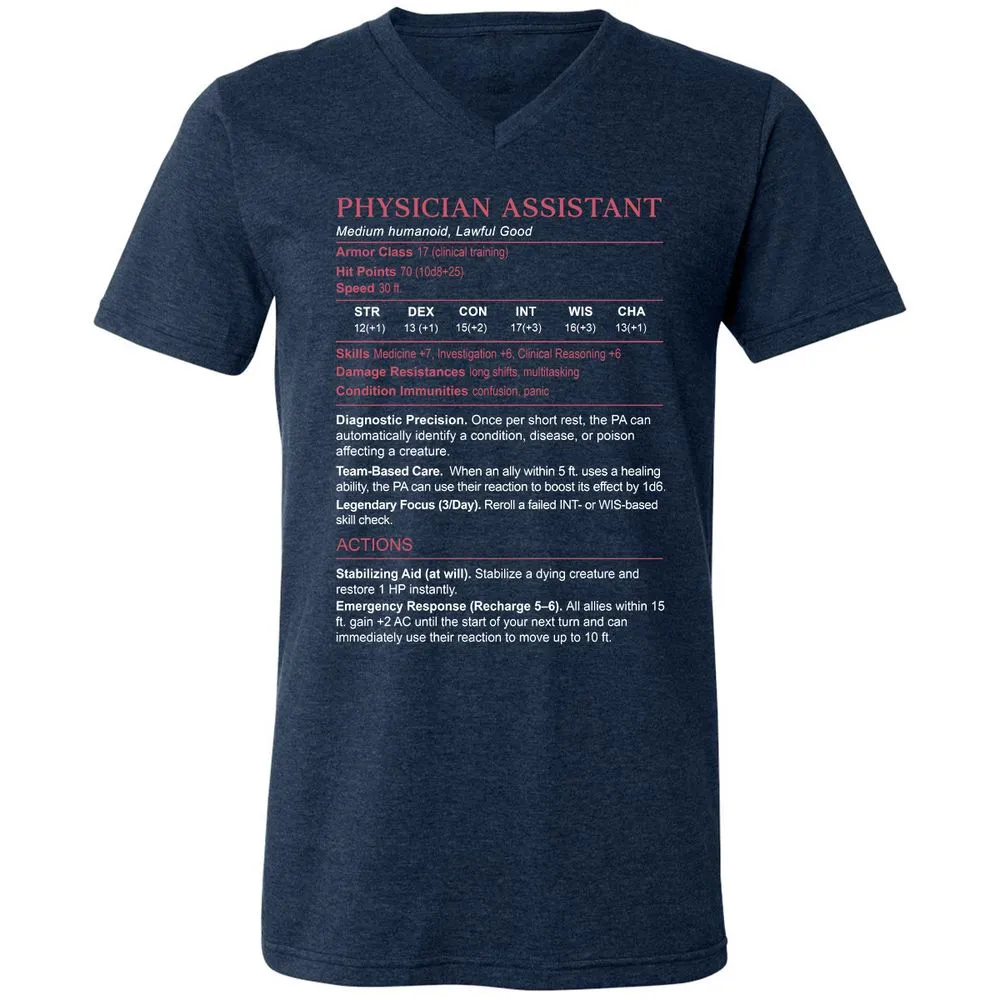 PHYSICIAN ASSISTANT Stats Unisex V-Neck T-Shirt - Heather Navy - 15