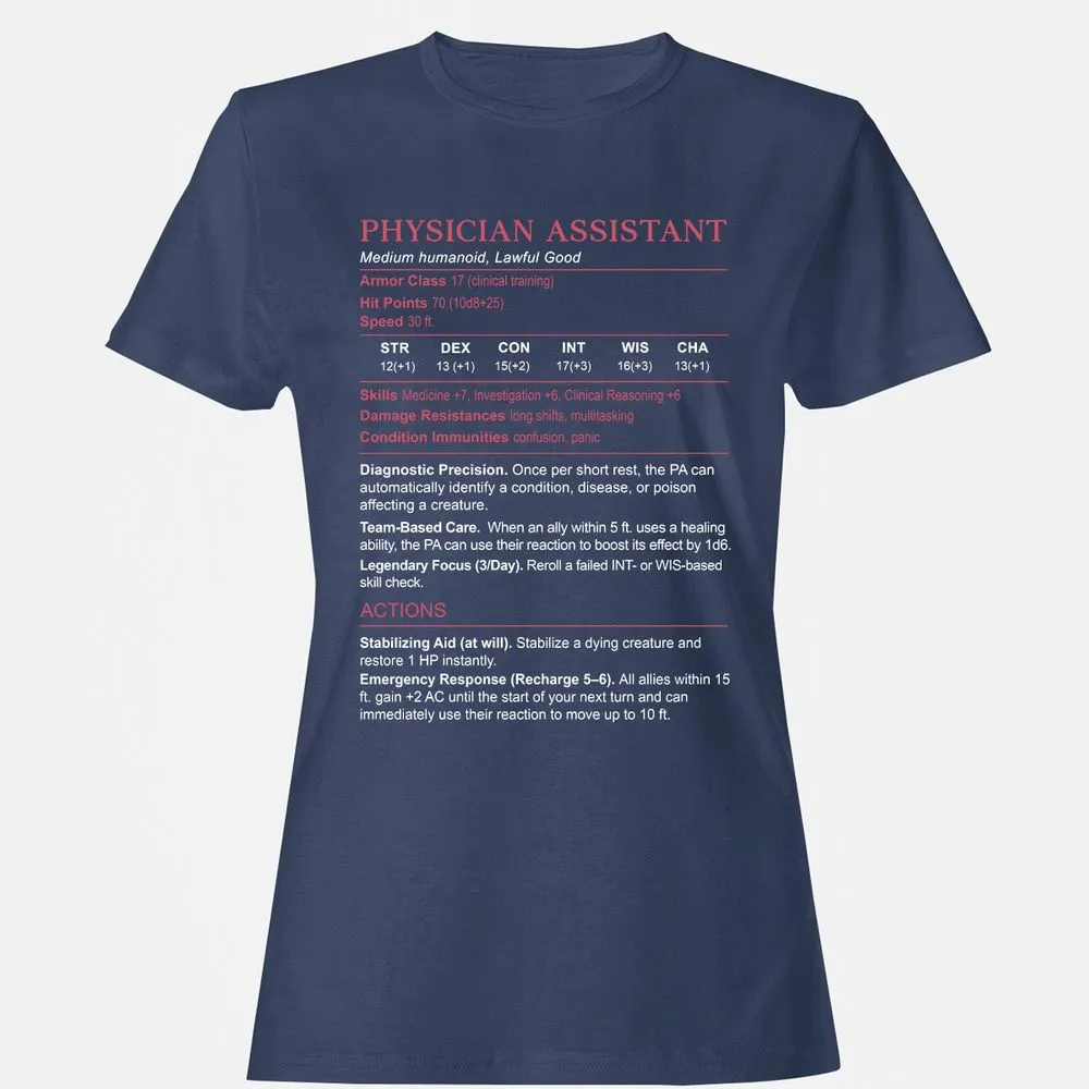 PHYSICIAN ASSISTANT Stats Women's T-Shirt - Navy - 10