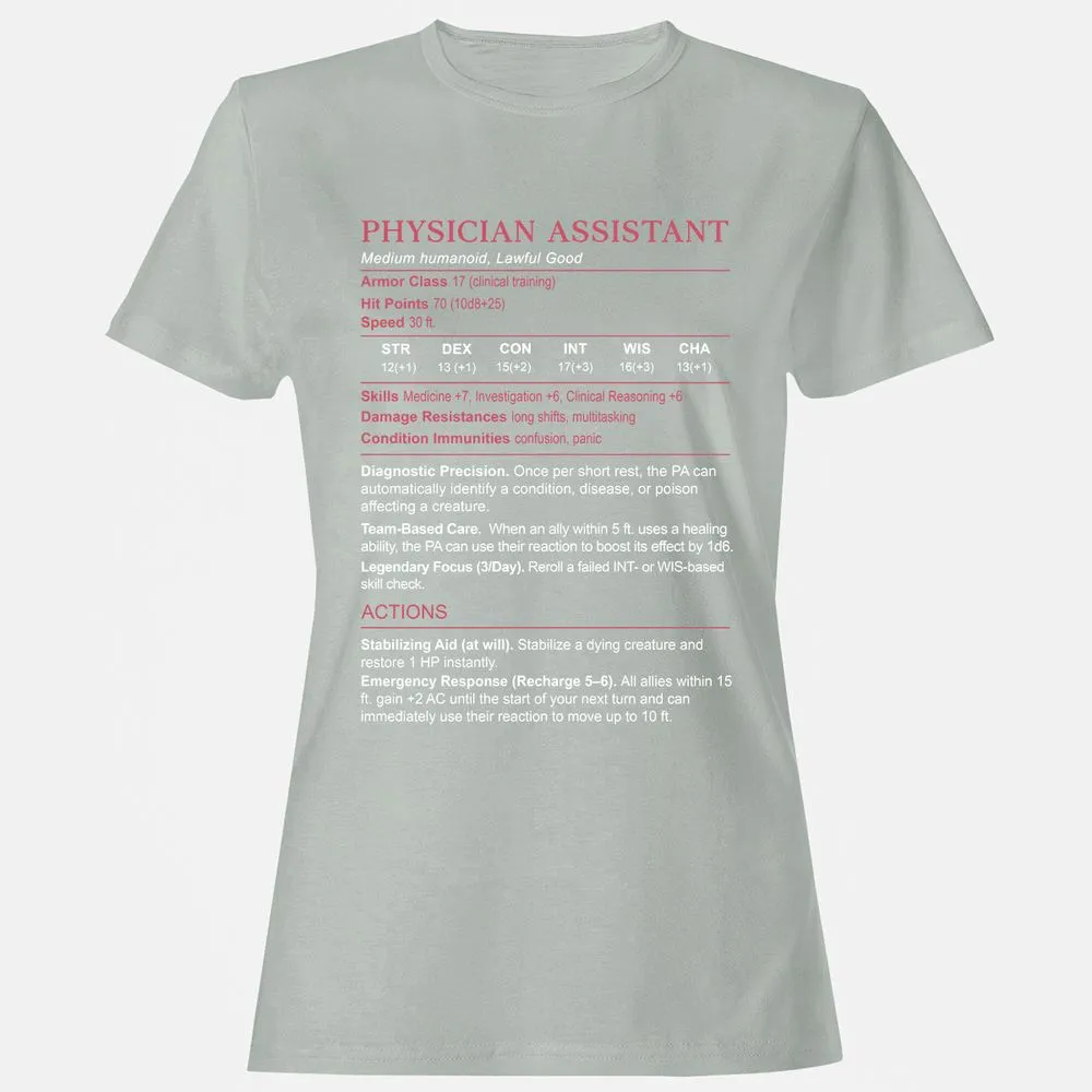 PHYSICIAN ASSISTANT Stats Women's T-Shirt - Ash - 2